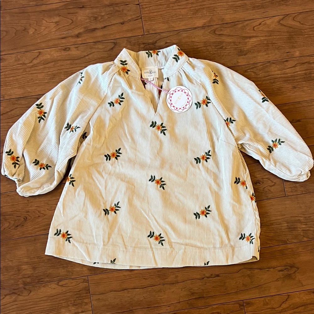 Umgee Striped Blouse - Cream with Orange and Green Floral